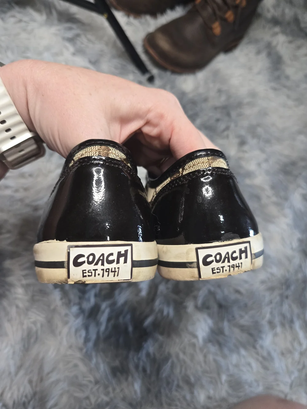 Coach Monogram Low-Top Sneakers in Brown, Cream & Black, Size 6